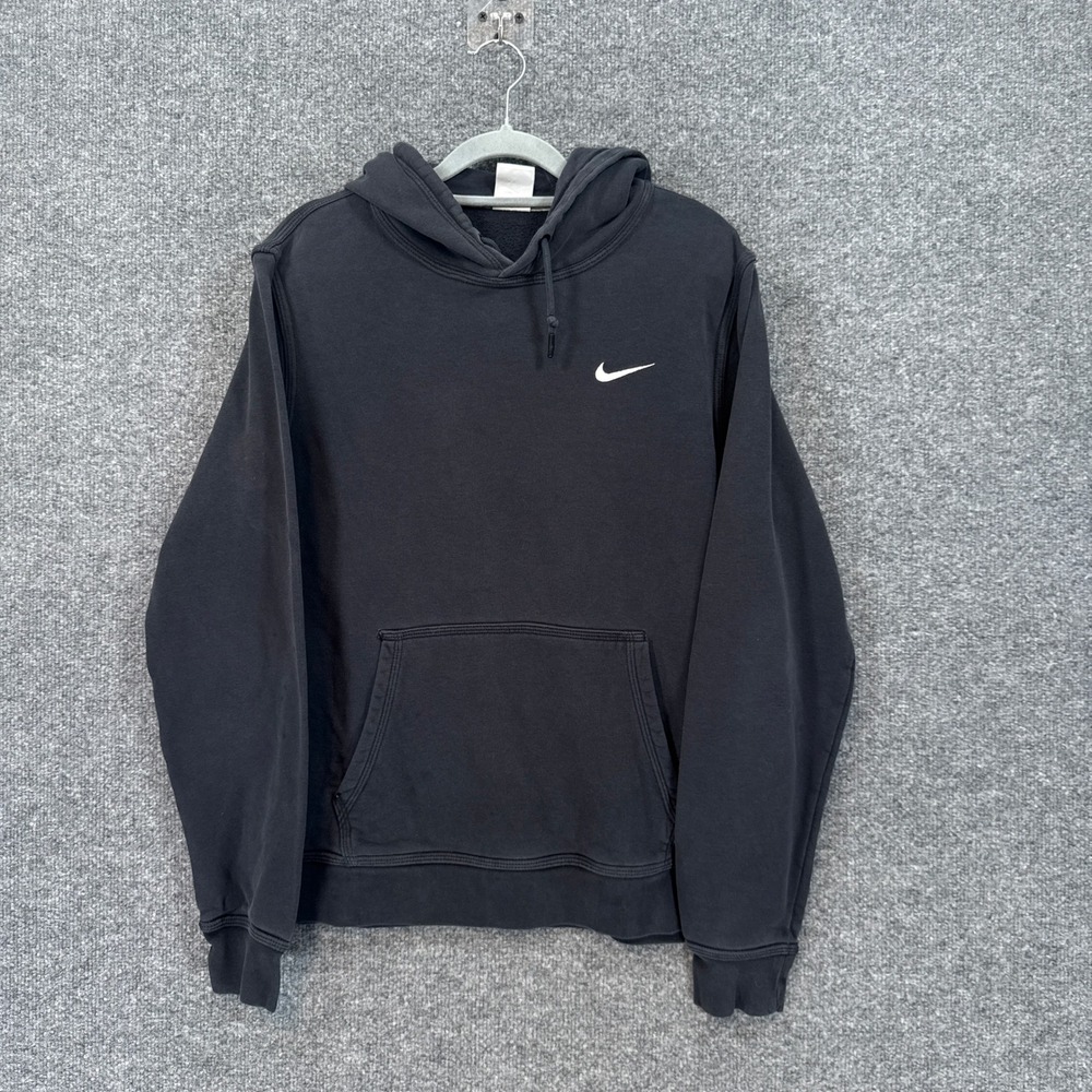 Nike Hoodie Mens Medium Black Embroidered Swoosh Pullover Fleece Sweatshirt